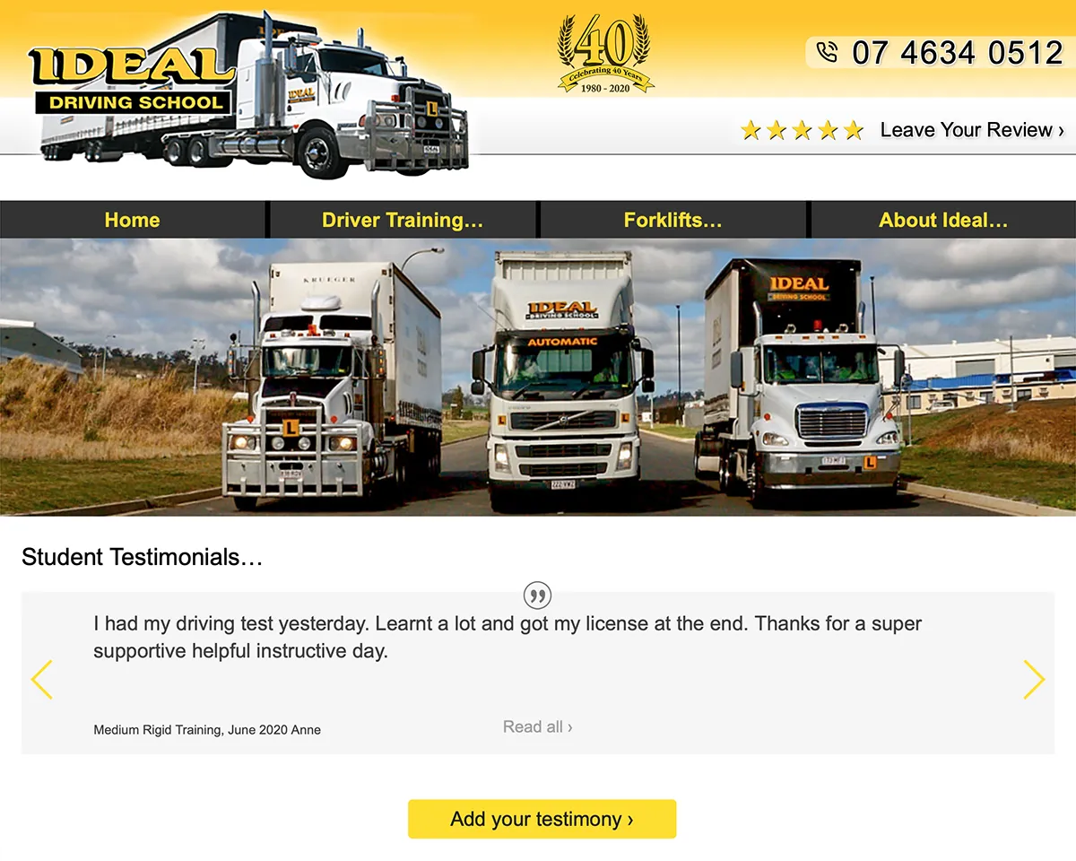 Ideal Driving School web site screen shot