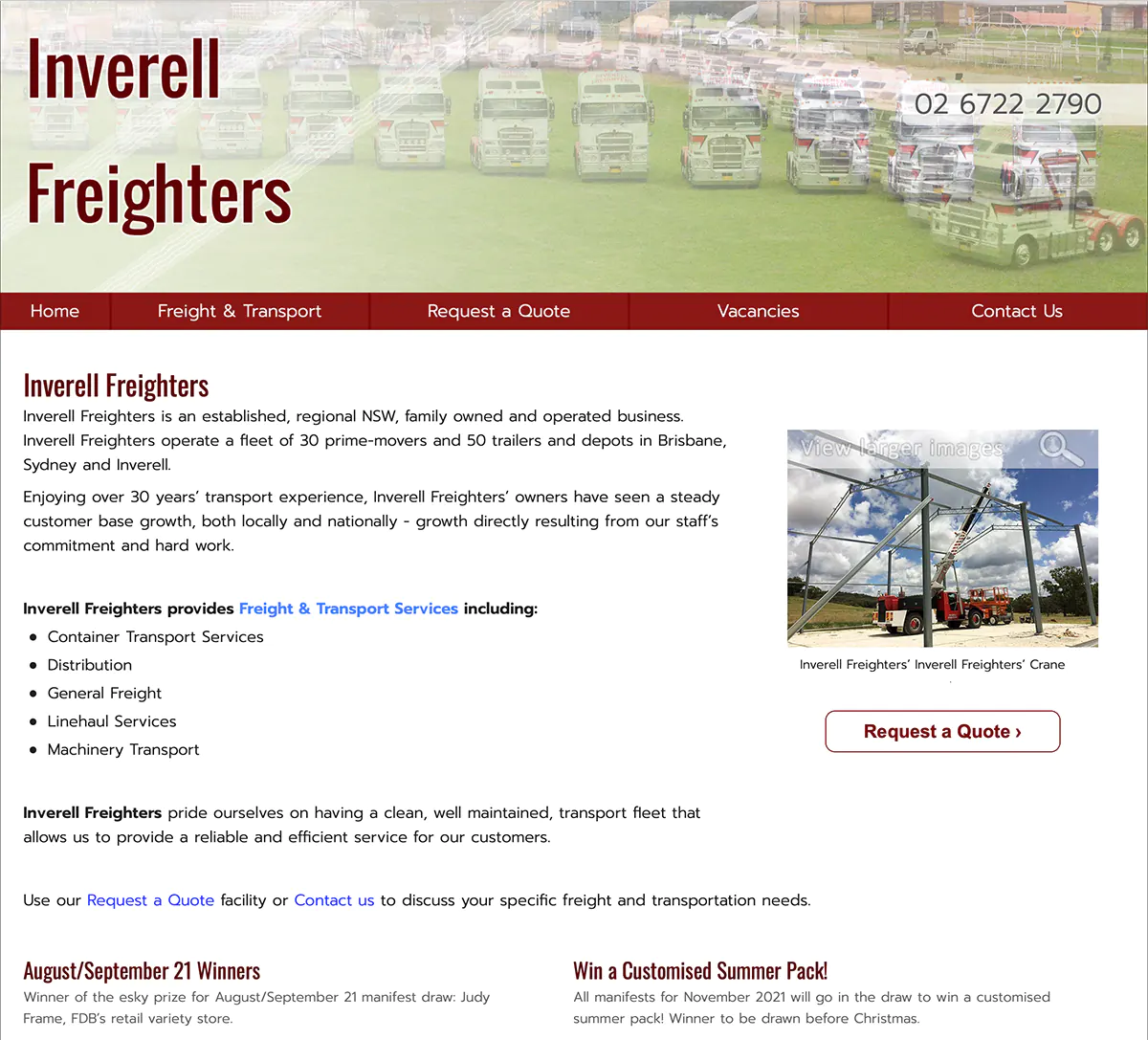 Inverell Freighters web site screen shot