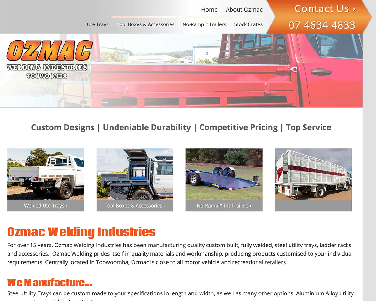 Ozmac Welding Industries web site screen shot